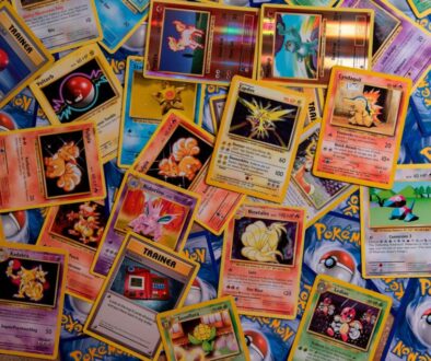 Pokemon-style trading cards close-up