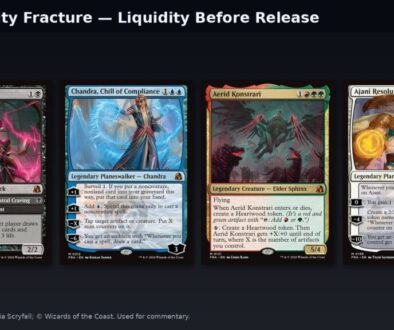 Collage of Magic: The Gathering Reality Fracture cards including Bloodline Recollector and Chandra Chill of Compliance. Image source: Scryfall; © Wizards of the Coast.
