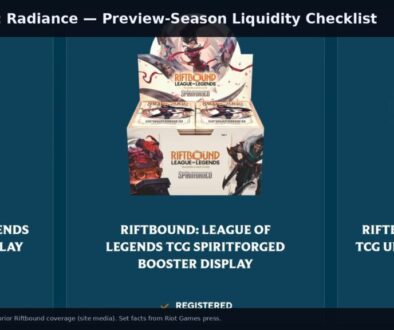 Riftbound League of Legends TCG coverage visual for Radiance preview-season liquidity checklist.