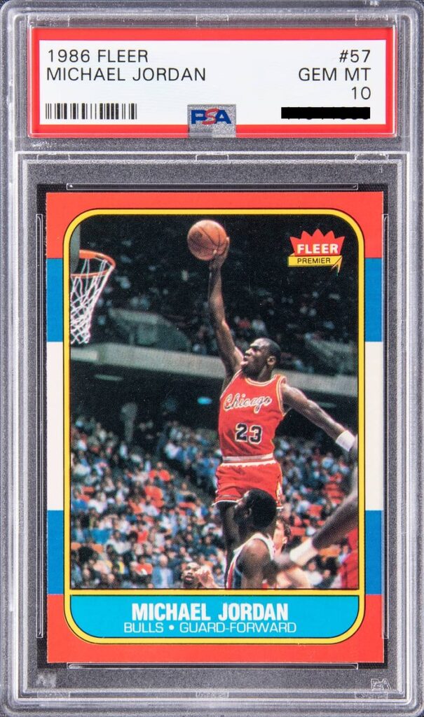 1986 Fleer Michael Jordan #57 rookie card in a PSA Gem Mint 10 slab