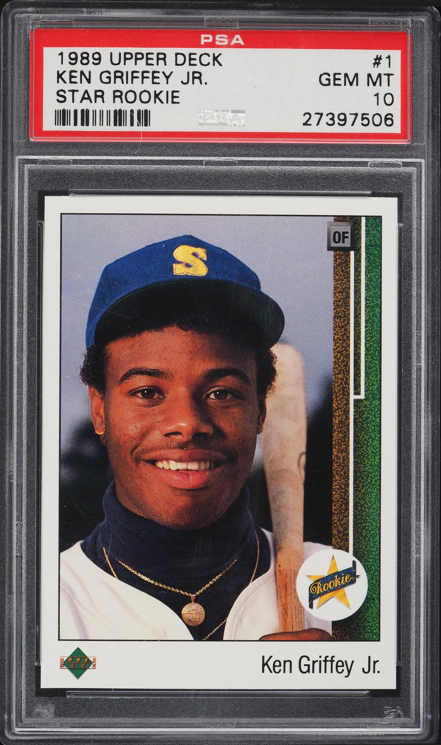1989 Upper Deck Ken Griffey Jr Star Rookie #1 graded PSA Gem Mint 10 in a PSA slab