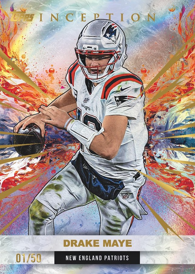2026 Topps Inception Football Drake Maye Gold Electricity parallel numbered to 50