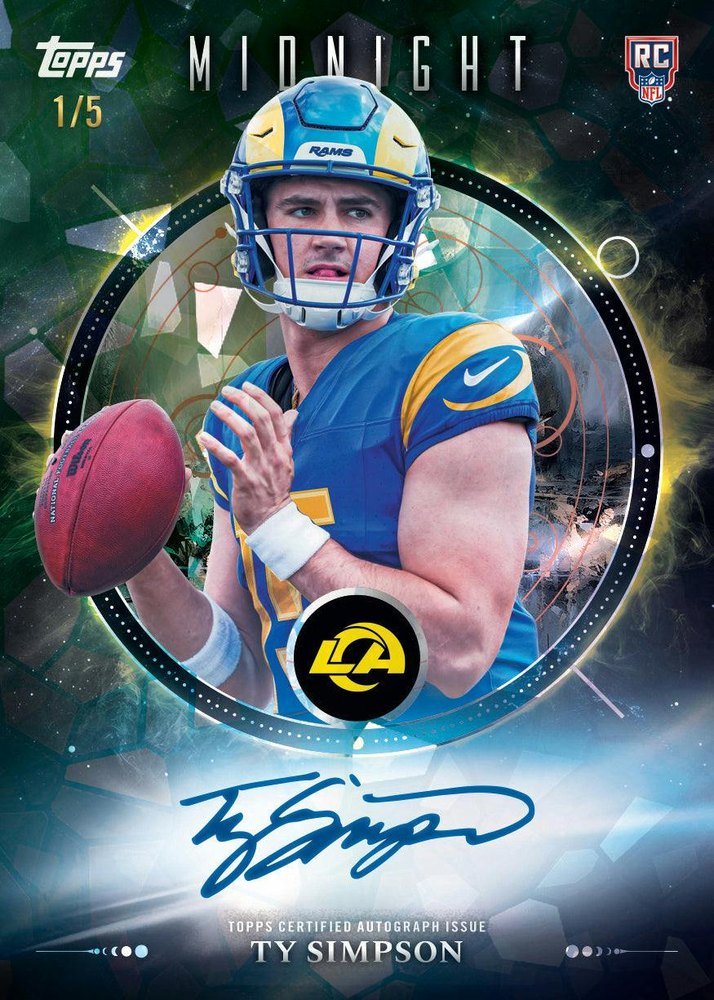 2026 Topps Midnight Football Ty Simpson Los Angeles Rams rookie autograph numbered 1/5