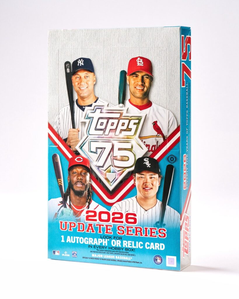 2026 Topps Update Series Baseball hobby box with the Topps 75th anniversary logo and cover athletes