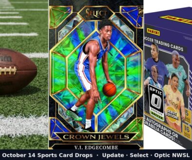 October 14 sports card drops collage: baseball, Select basketball, Donruss Optic NWSL