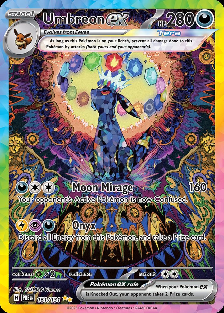 Prismatic Evolutions Umbreon ex 161/131 raw card scan, the modern chase that led TCGplayer's October Pokémon price drops