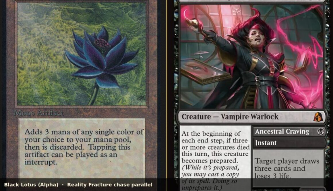Reality Fracture chase parallel collage: Alpha Black Lotus beside Bloodline Recollector card scans