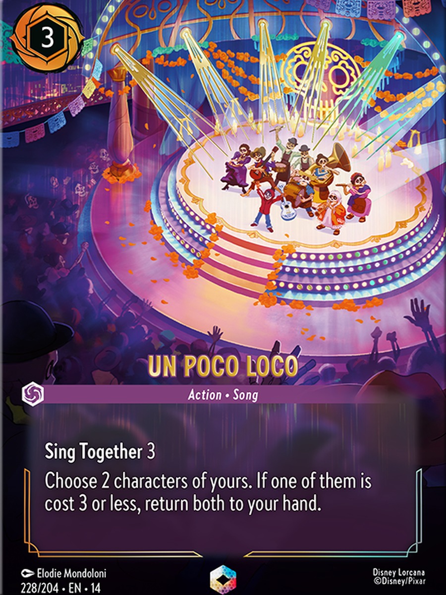 Un Poco Loco Hyperia City Enchanted card marking Coco debut in Disney Lorcana